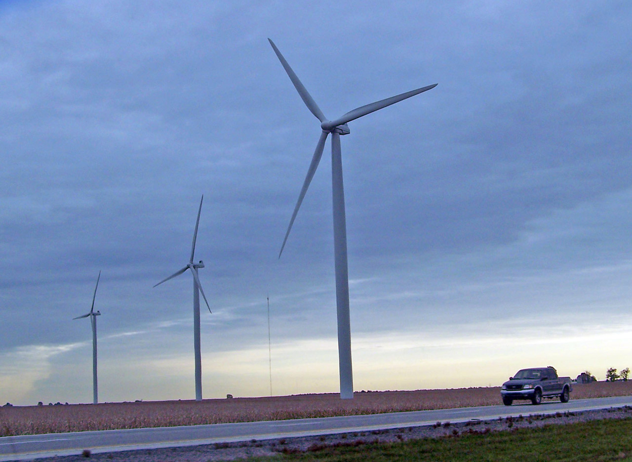 windmill truck three windmills and a truck free photo