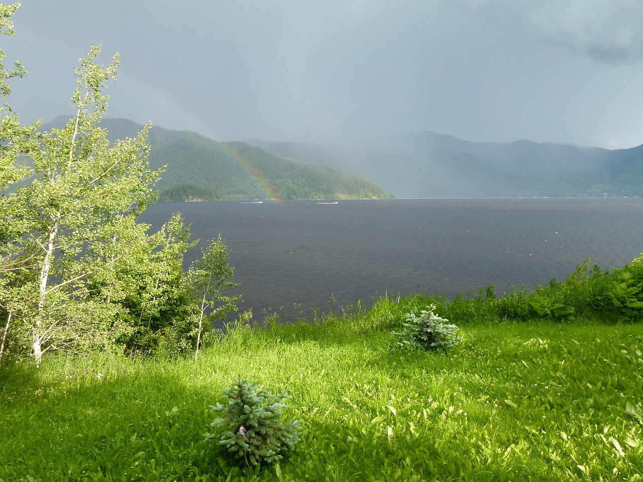 thunderstorm rain rainbow free photo