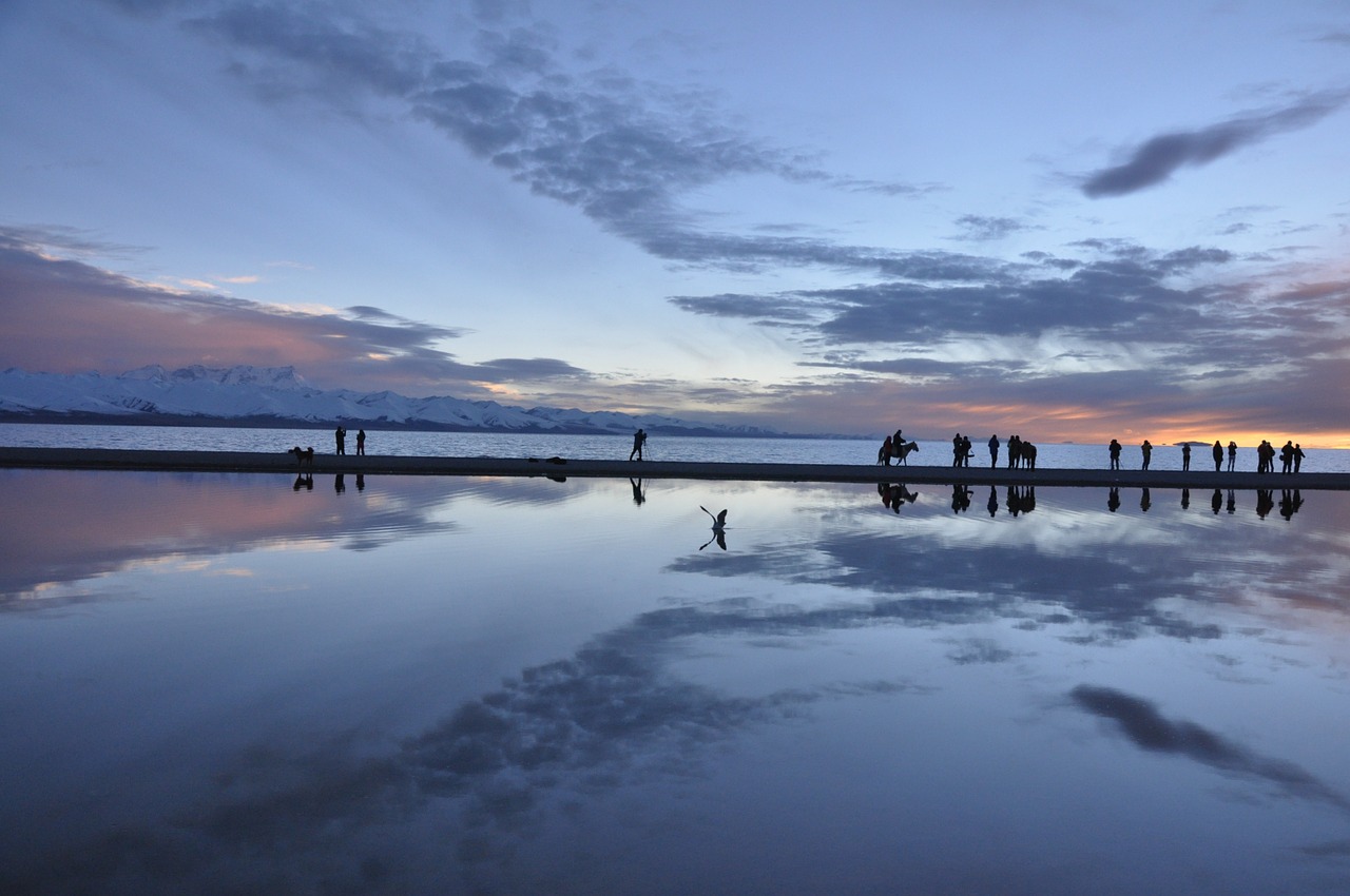 tibet sea line sunset free photo