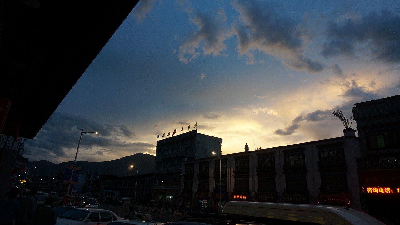 tibet silhouette sunset free photo