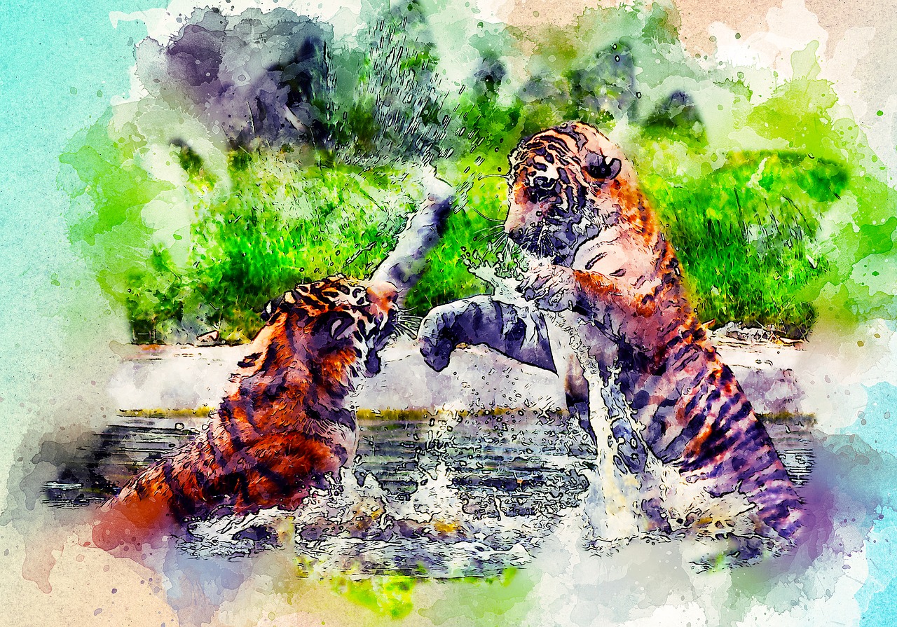 tiger  fight  playing free photo