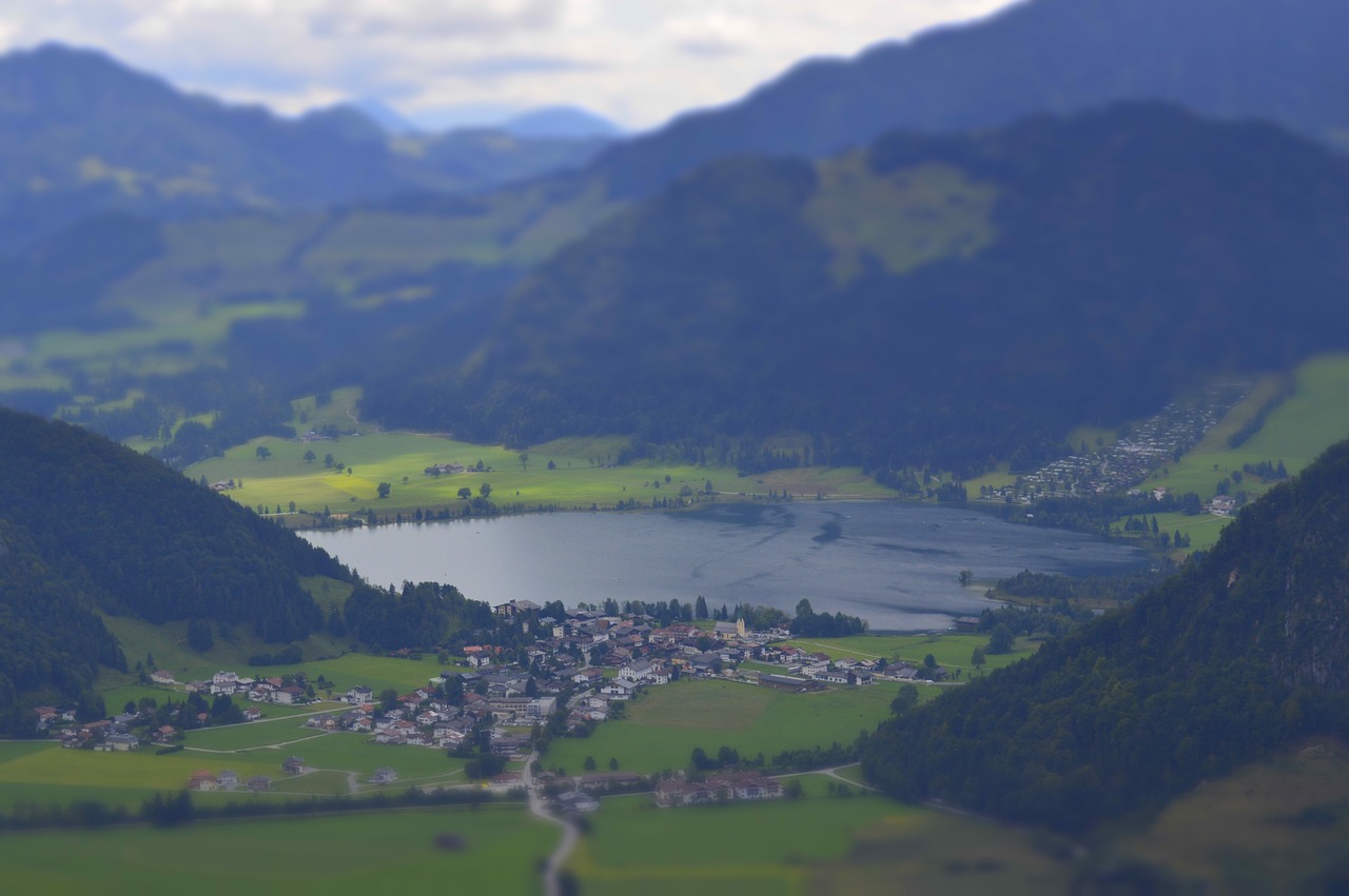 tilt shift valley lake free photo