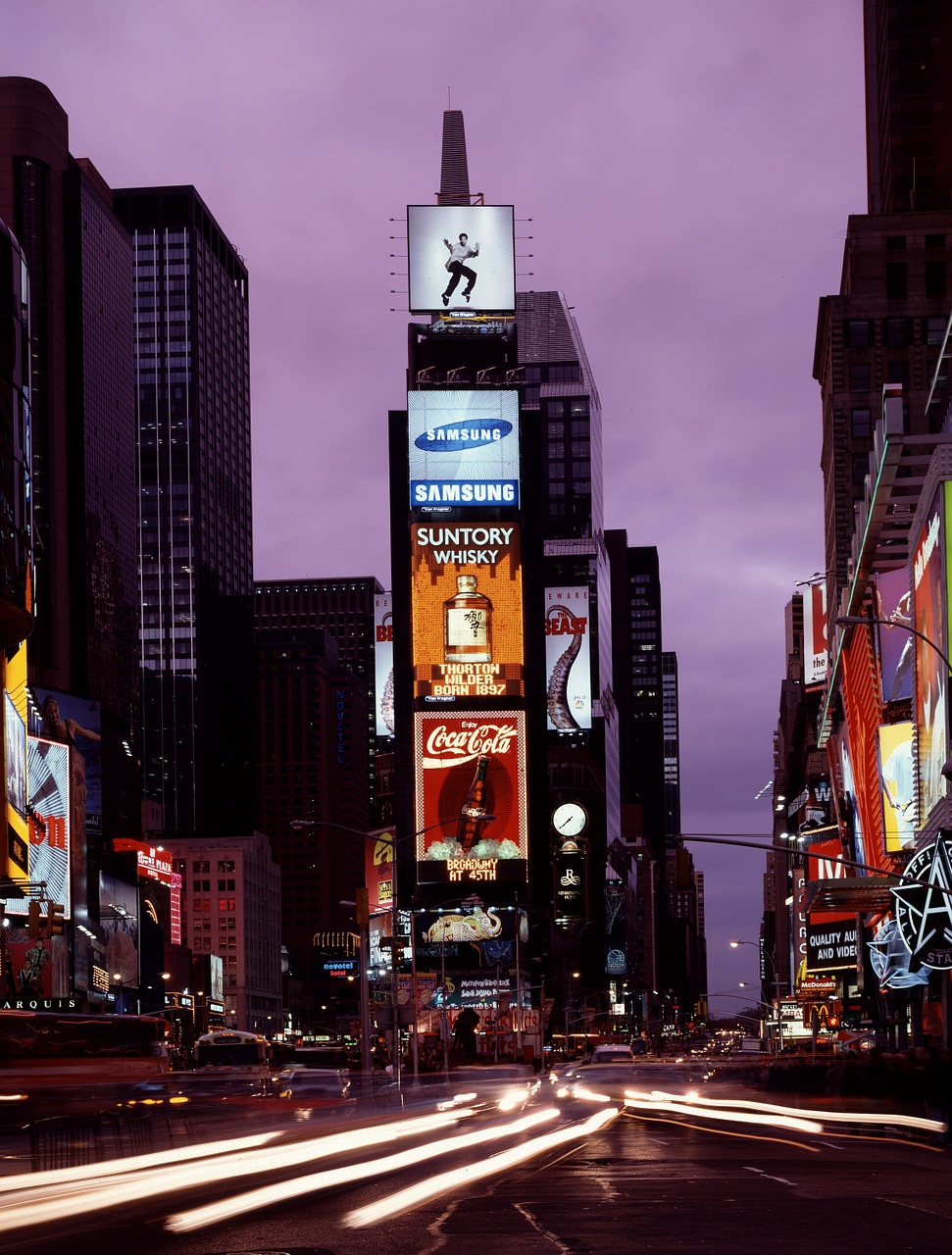 times square new york city dusk free photo