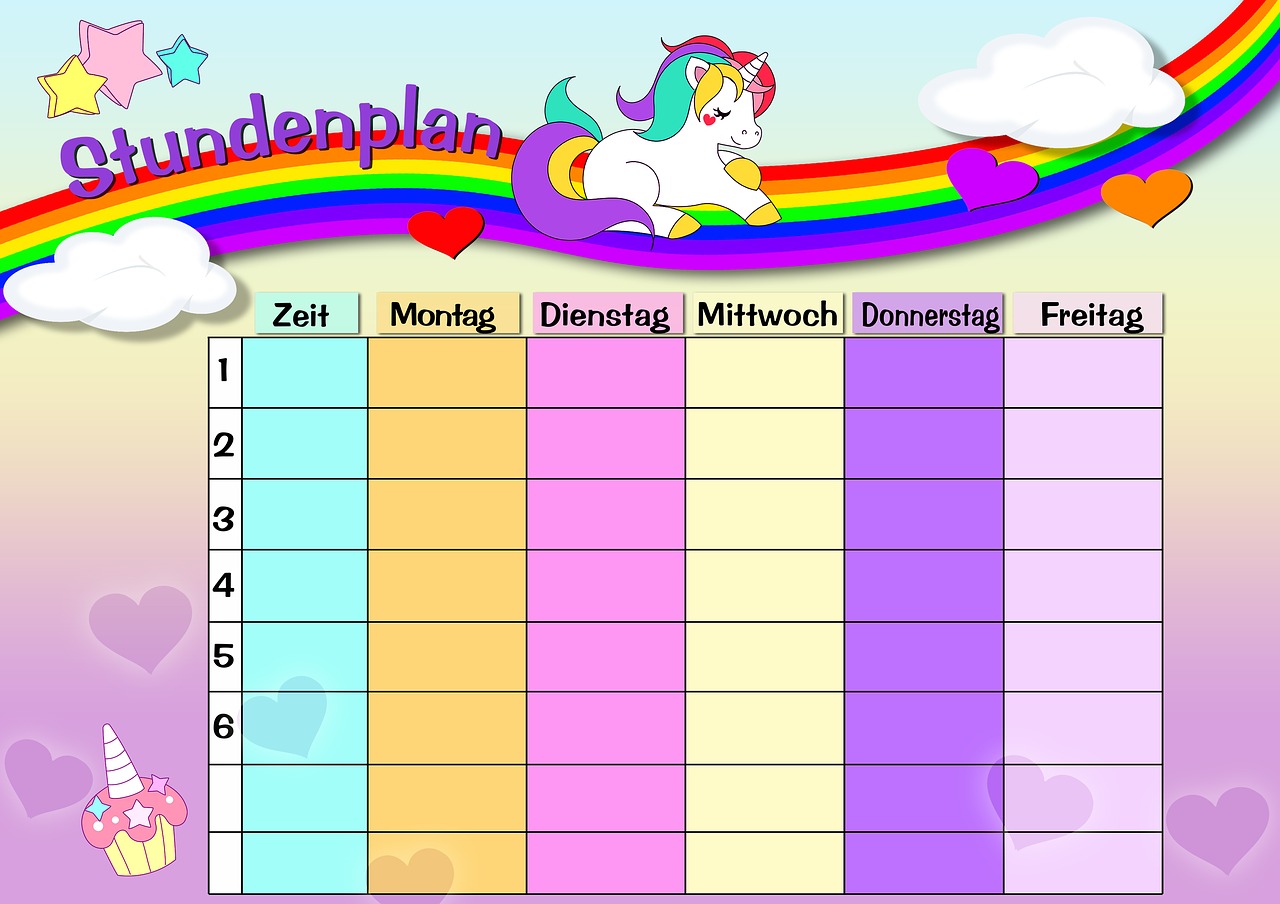 timetable unicorn rainbow free photo