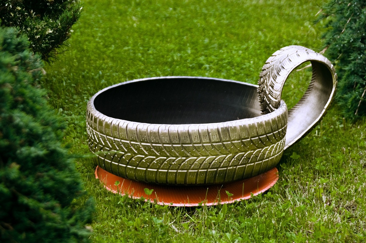 tire recycling grass green free photo