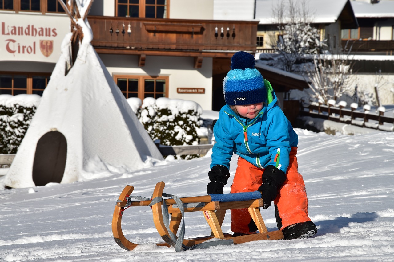 tobogganing children winter free photo