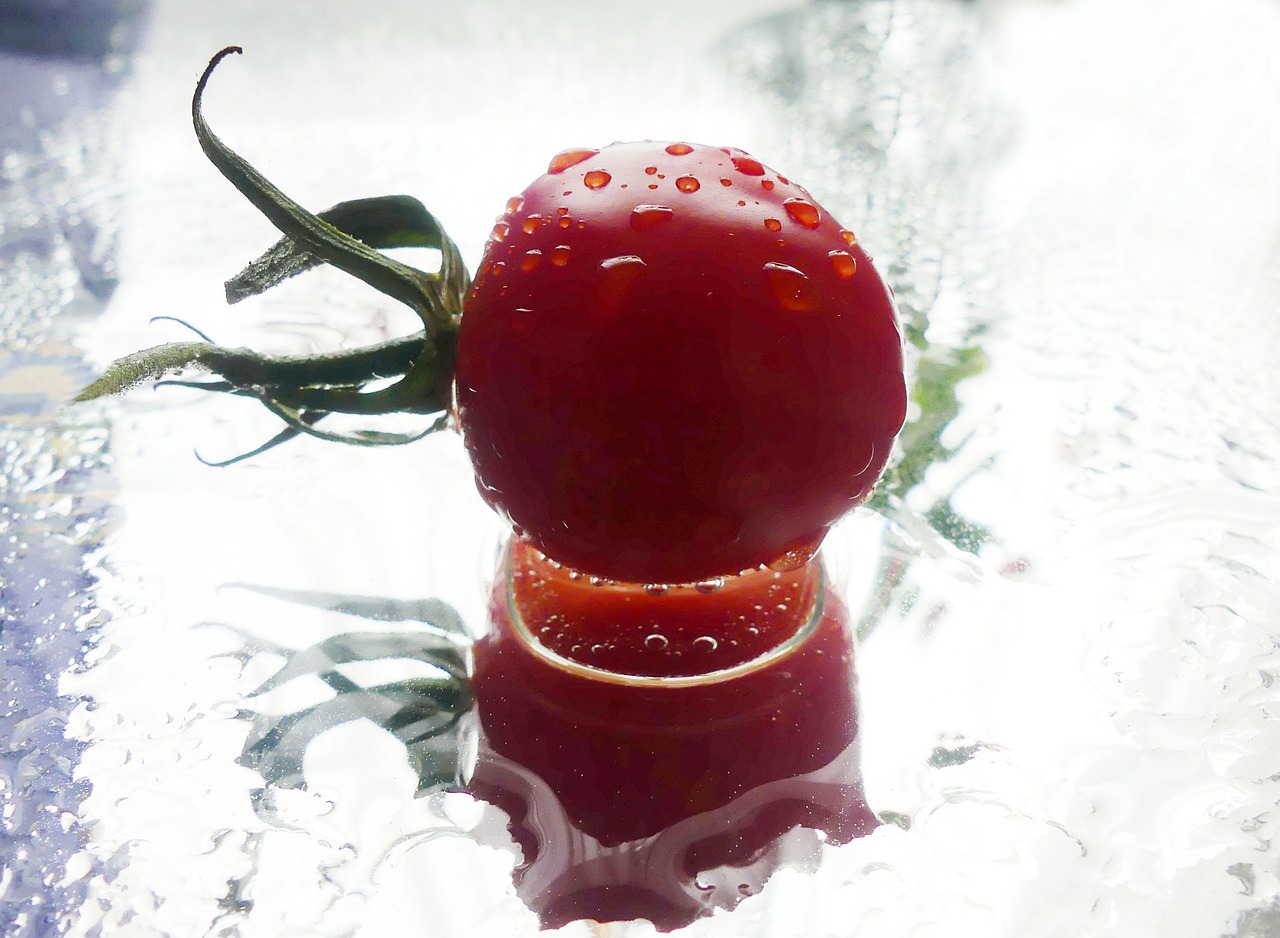 tomato in the water washed drop of water free photo