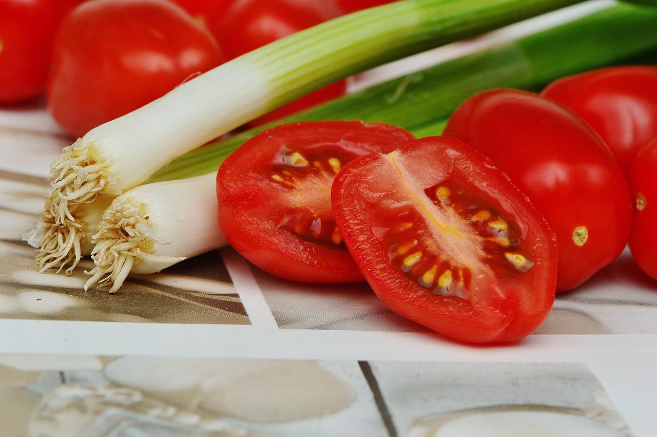 tomatoes spring onions vegetables free photo