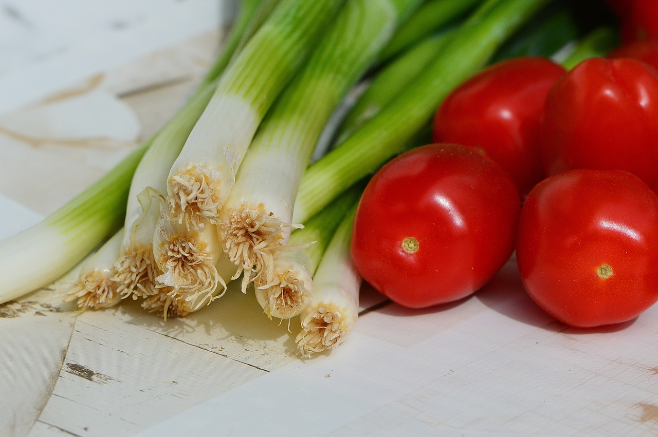 tomatoes spring onions vegetables free photo