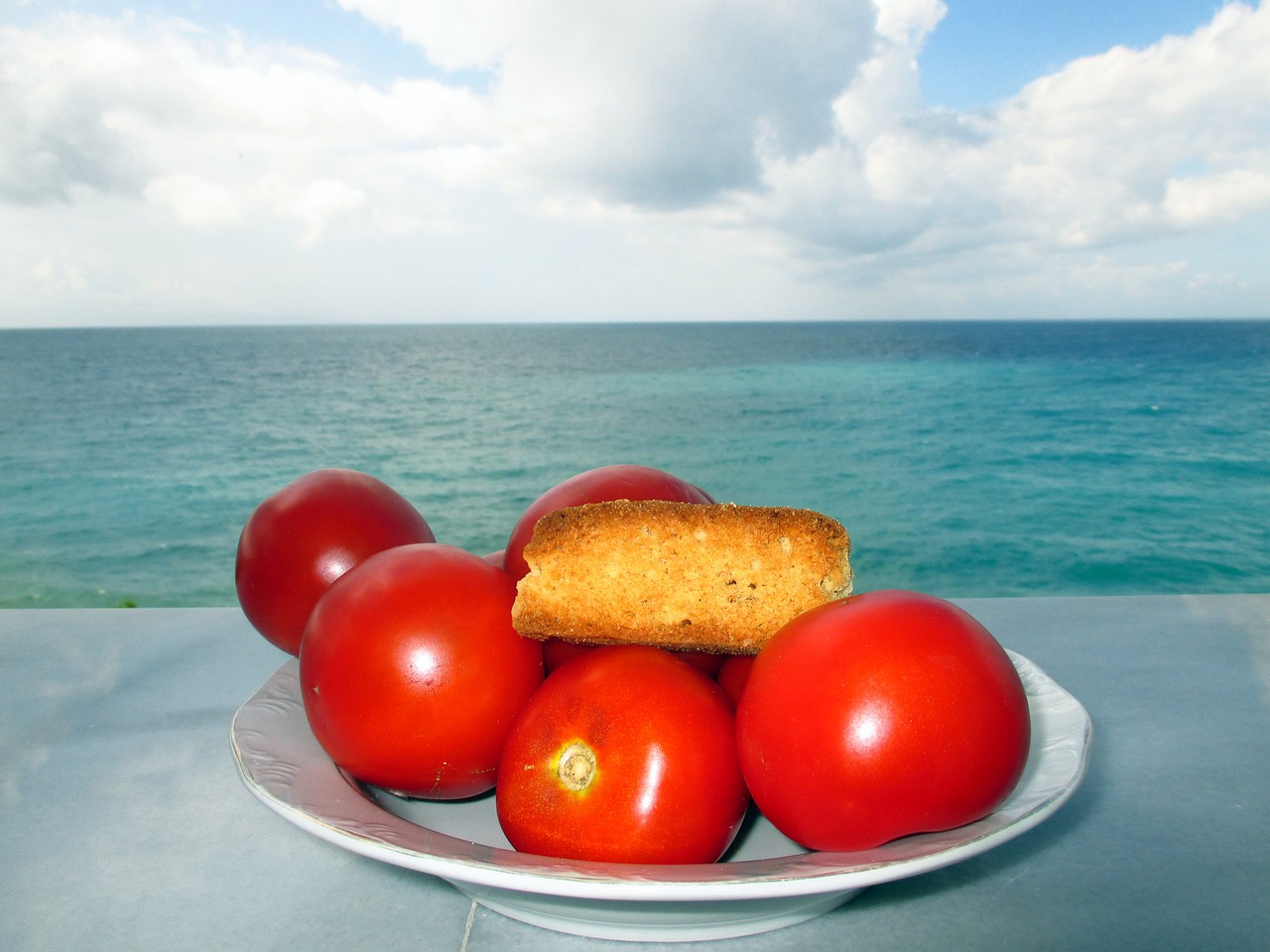 tomatoes white bread sea free photo