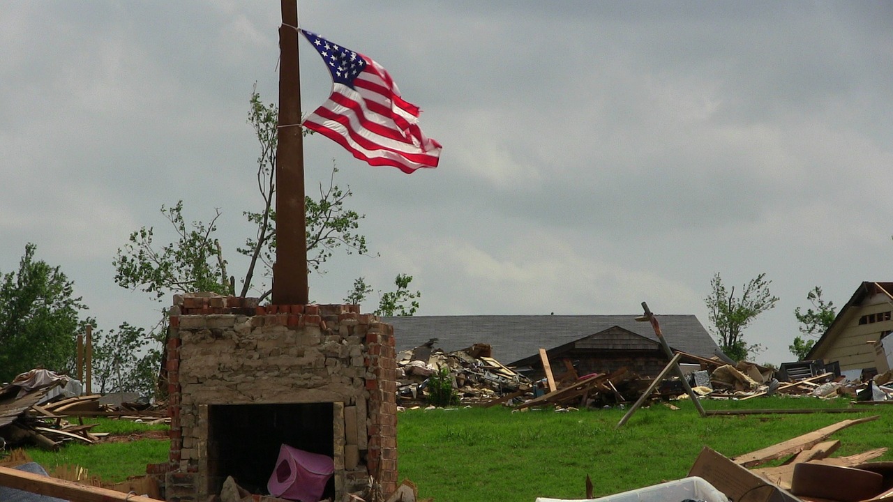 tornado destruction flag free photo