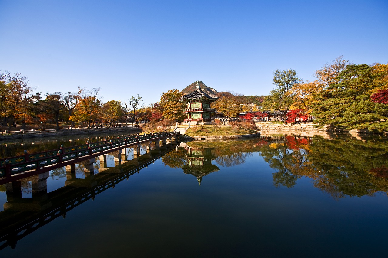 towards the garden gyeongbok palace roof tile free photo