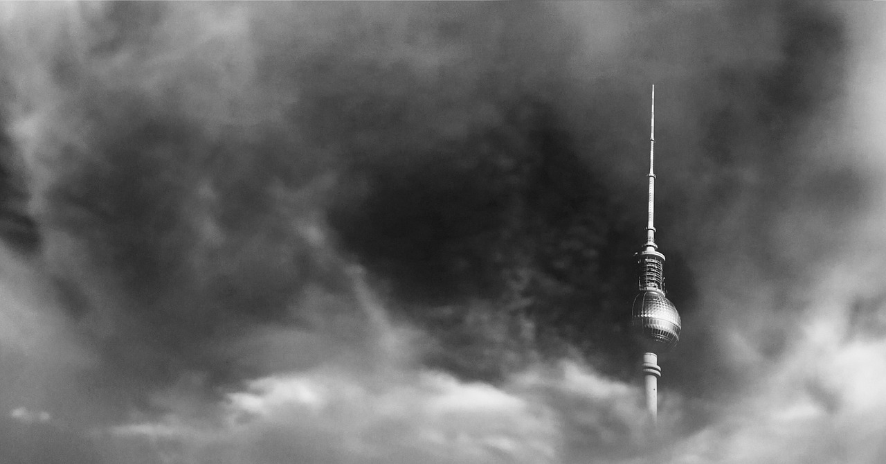 tower clouds sky black and white free photo