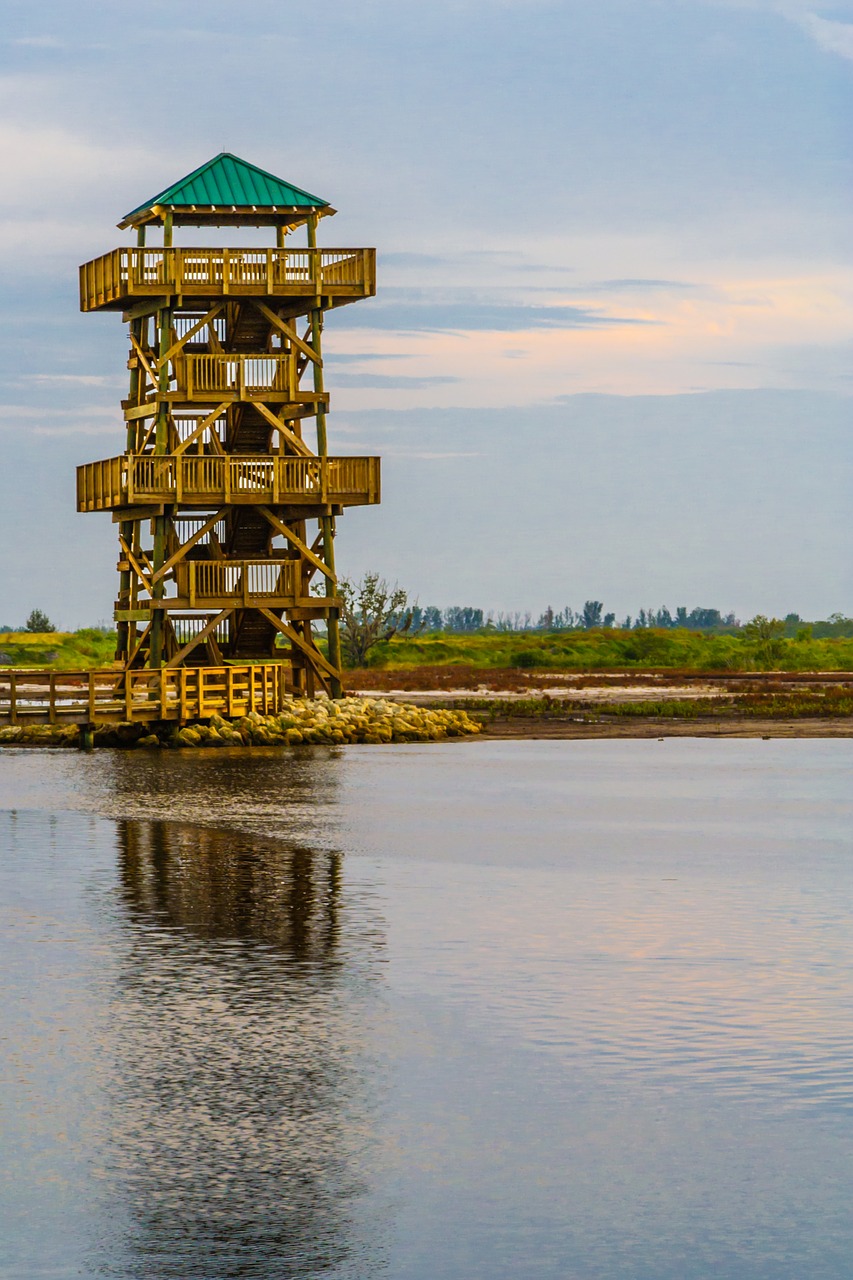 tower sunset pond free photo