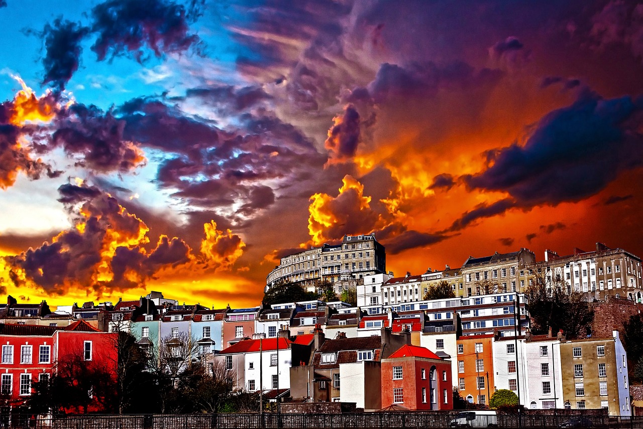 town landscape dramatic sunset free photo