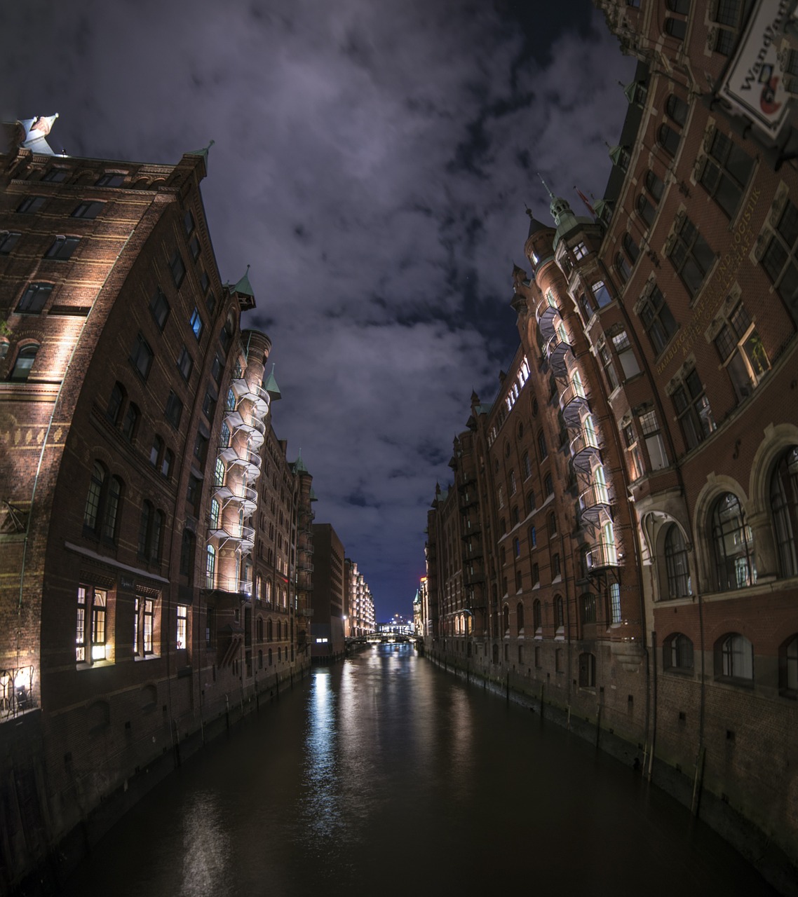 town canal night architecture free photo