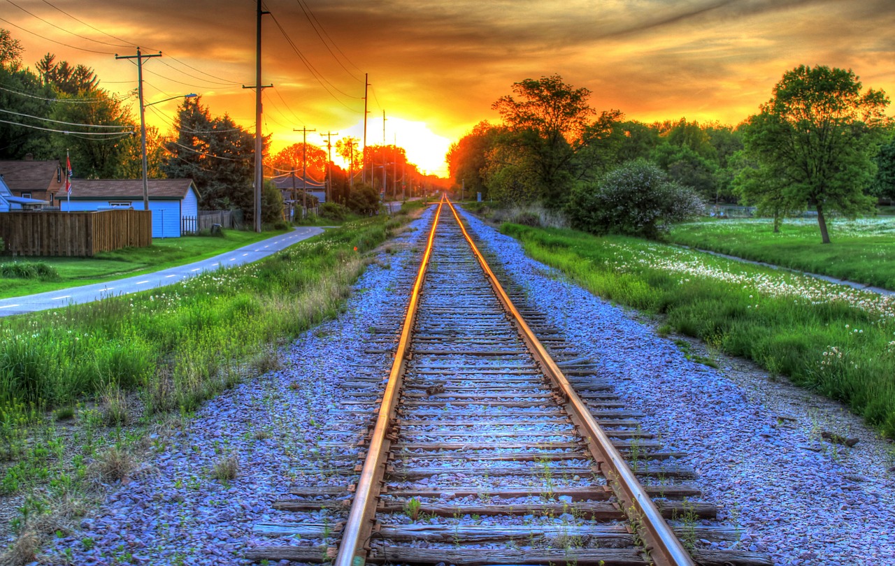 tracks railway sunset free photo