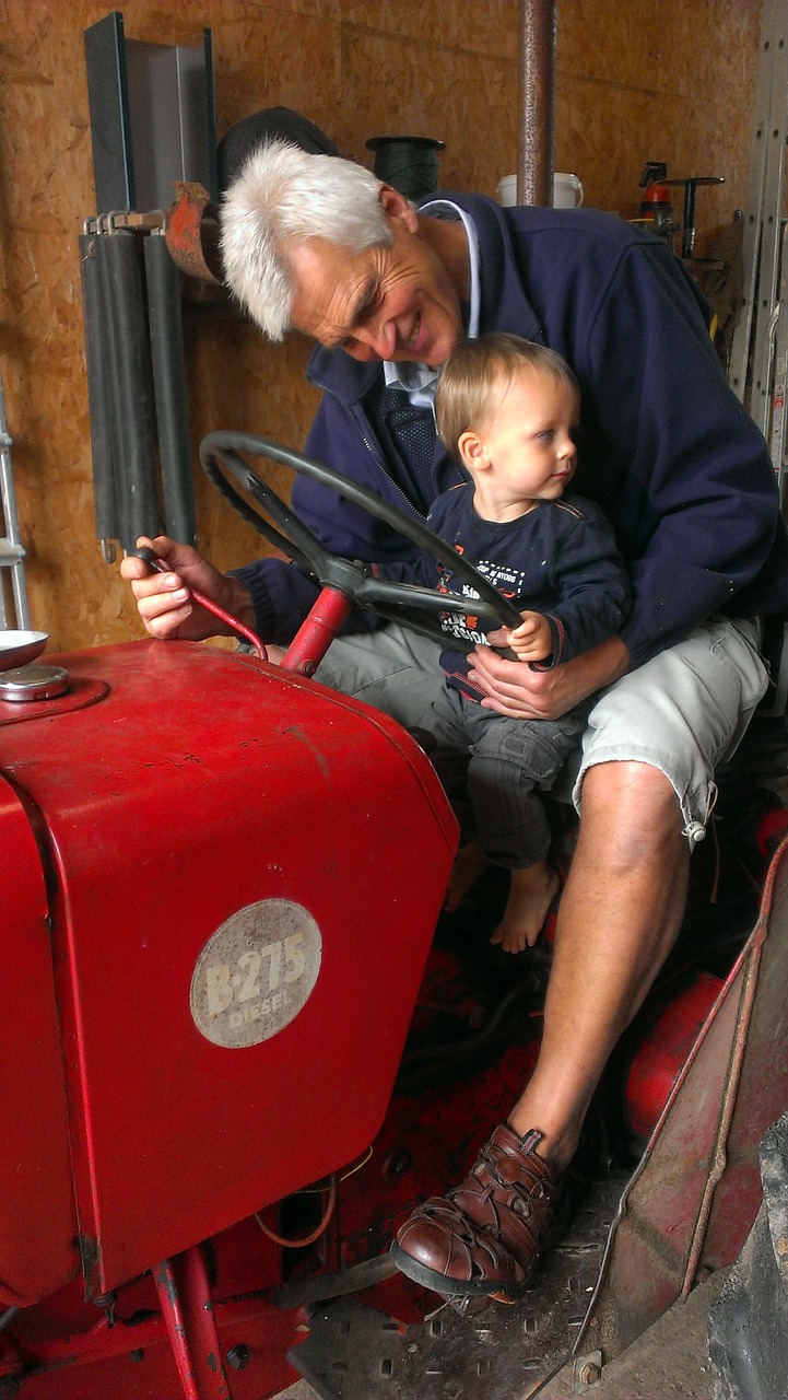 tractor grandfather child free photo