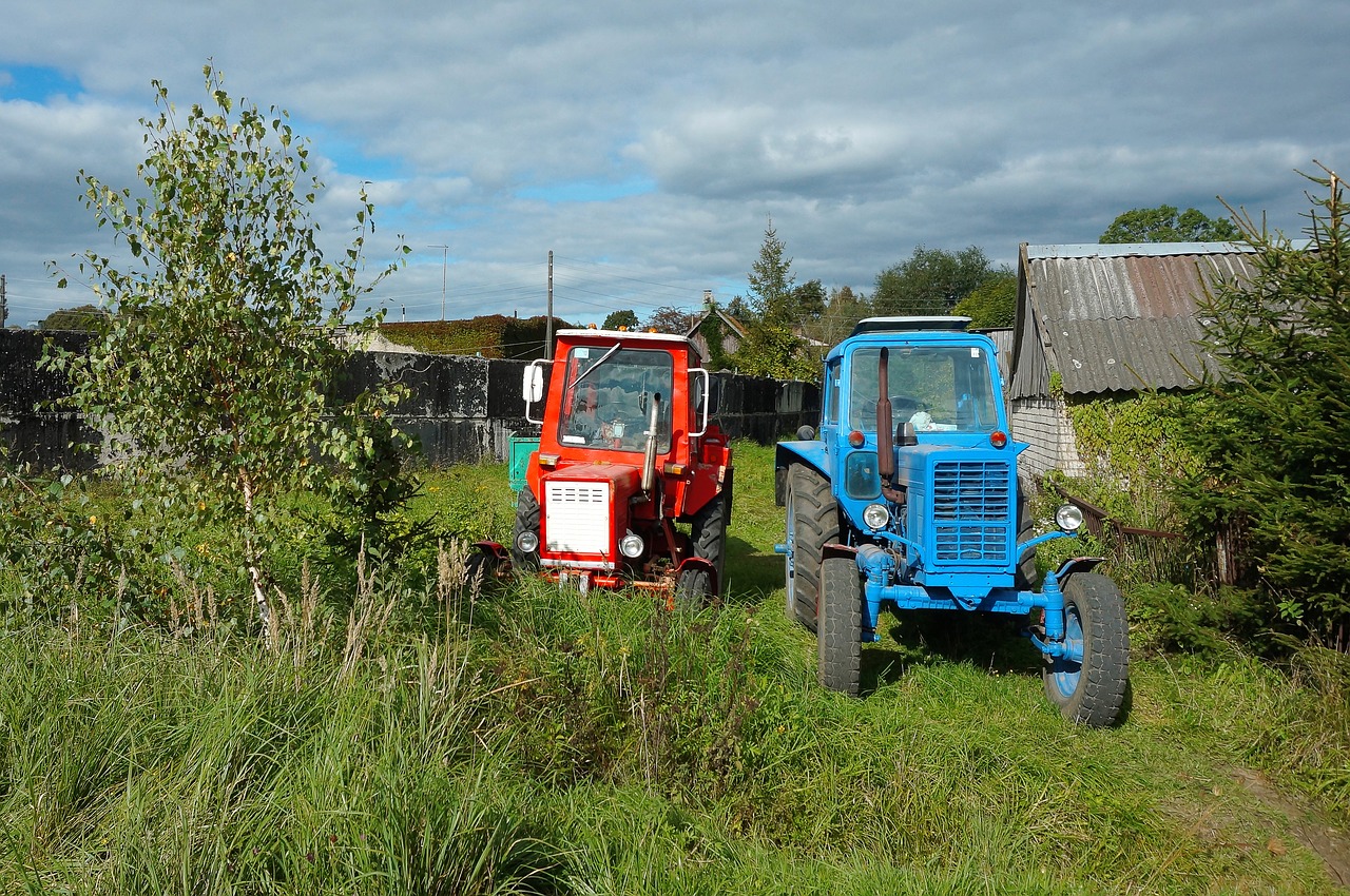 tractor blue field young free photo