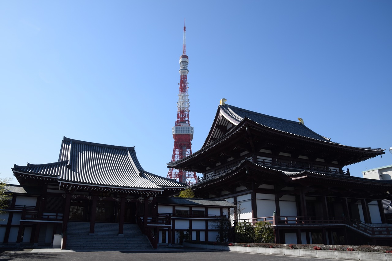 traditional and technology zojoji temple tokyo free photo
