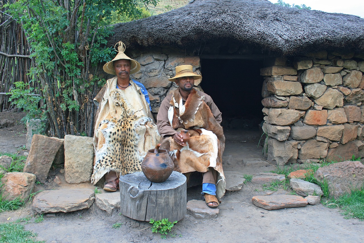 traditional basotho men  dress  skins free photo