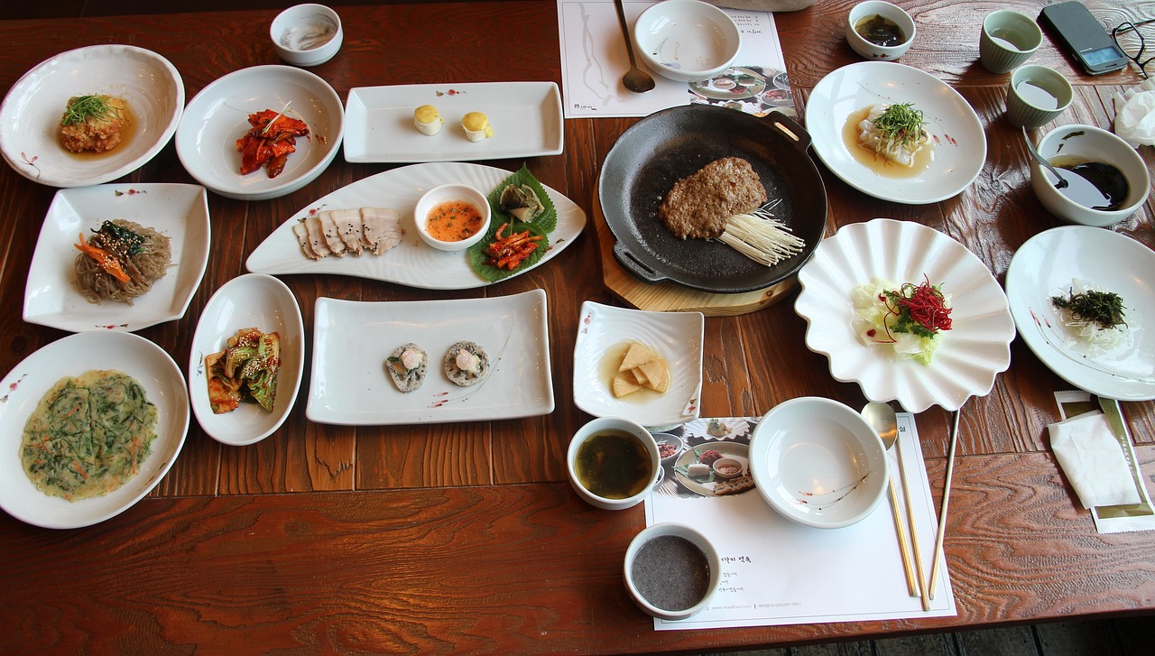 traditional korean meal to drink folks free photo