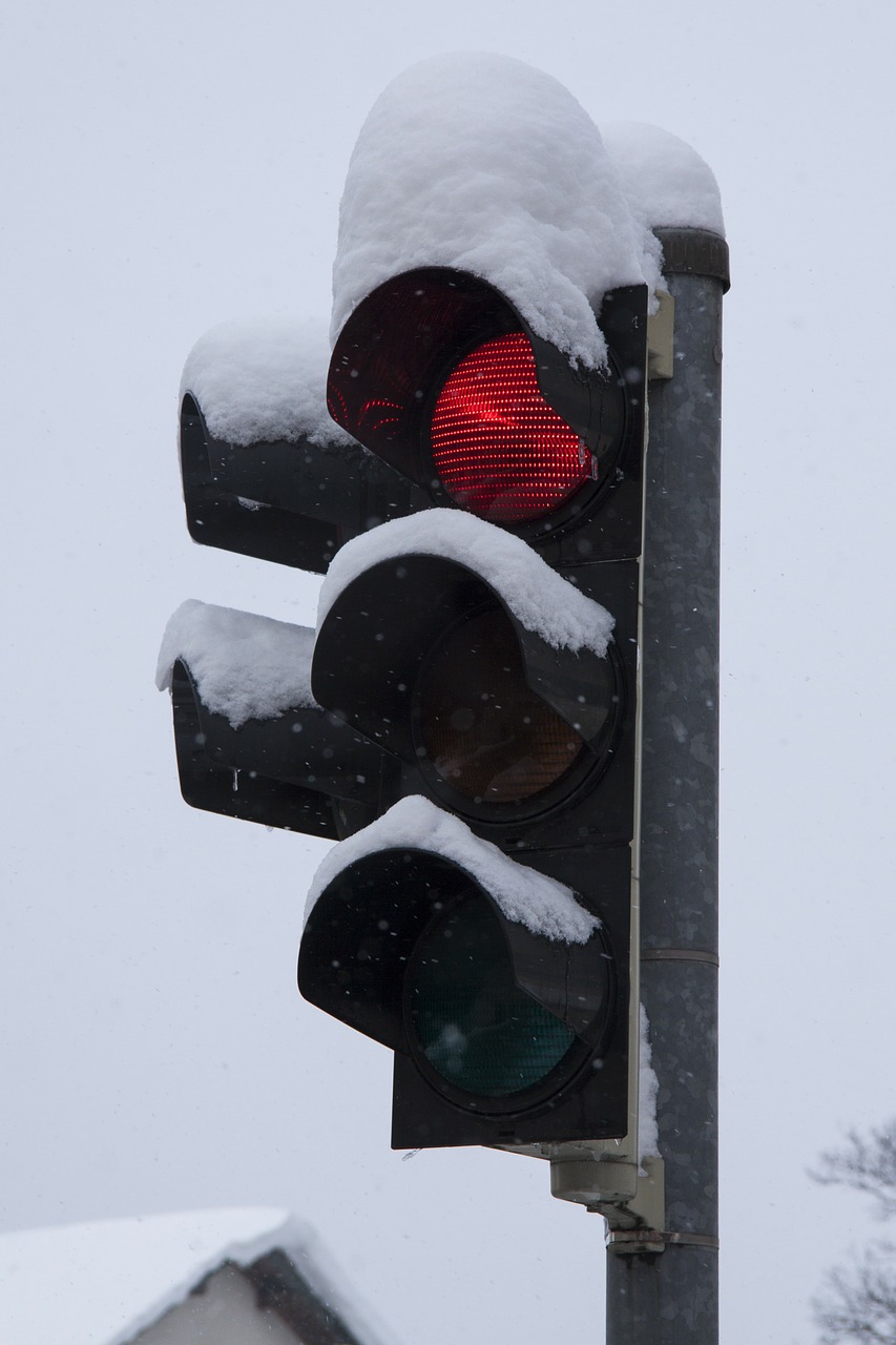 traffic lights red winter free photo