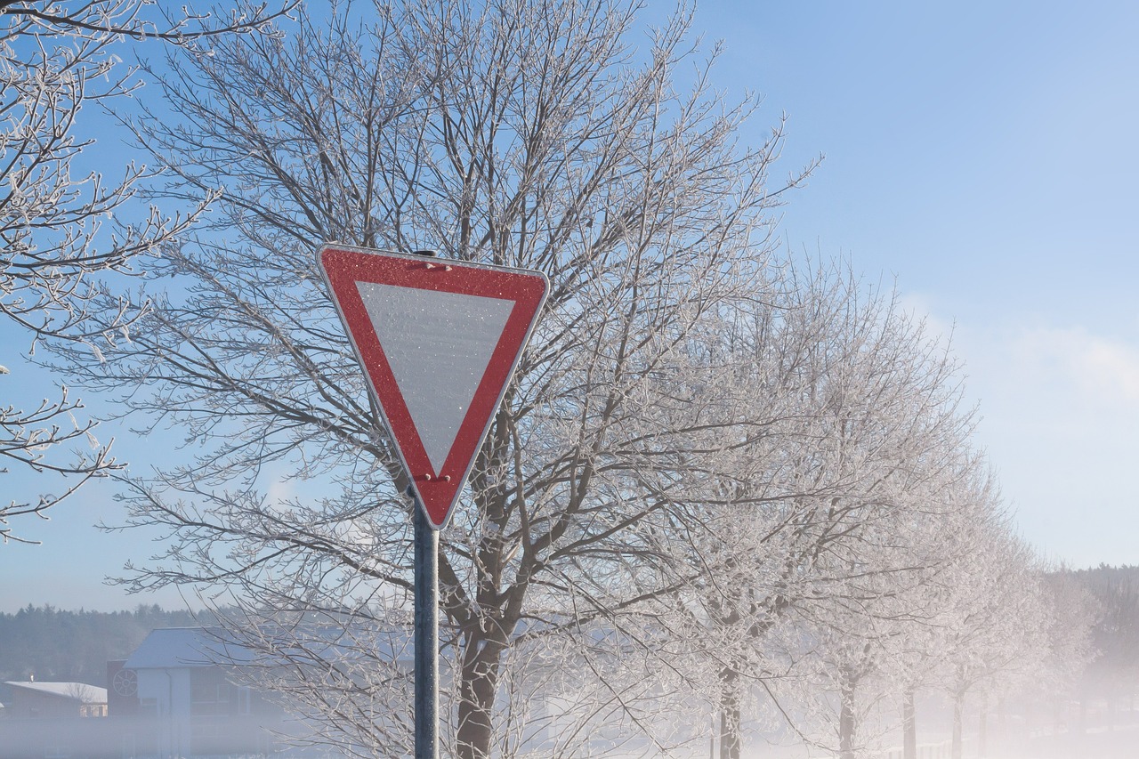 traffic sign winter hoarfrost free photo