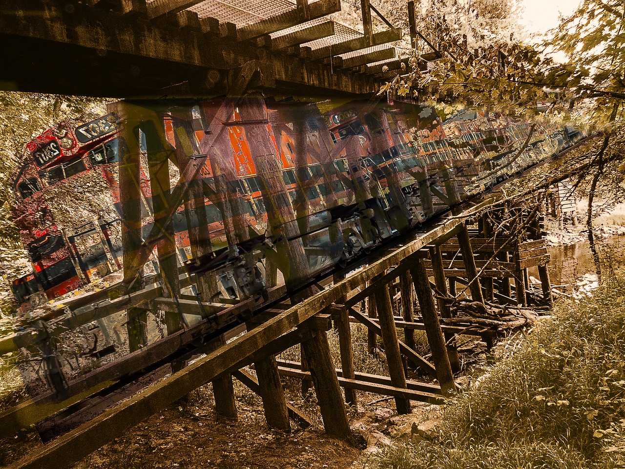 train trestle double exposure free photo