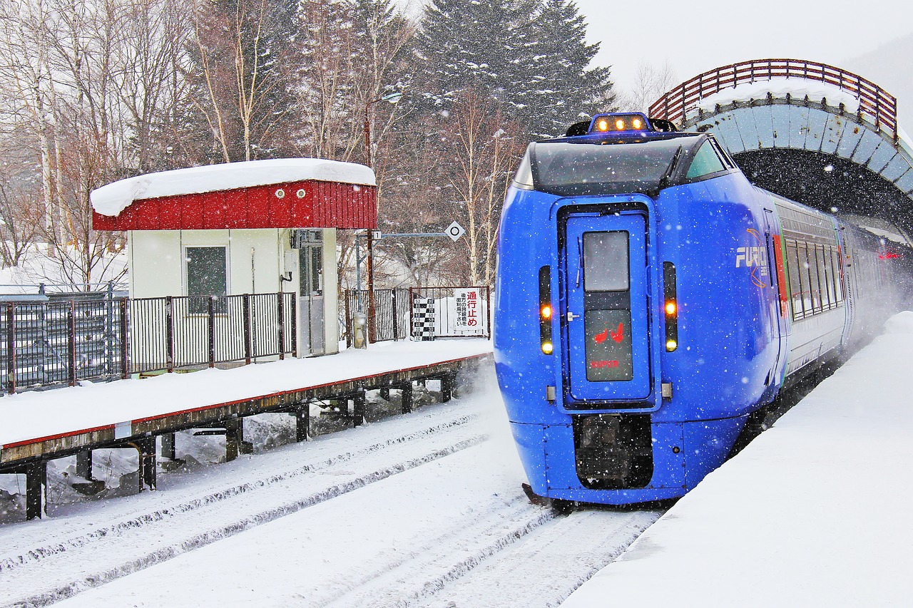 train snowing beautiful free photo