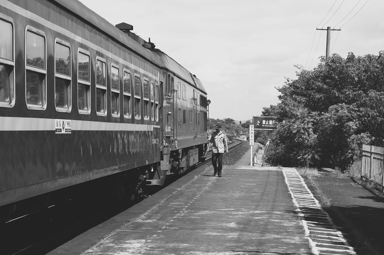 train black and white train station free photo