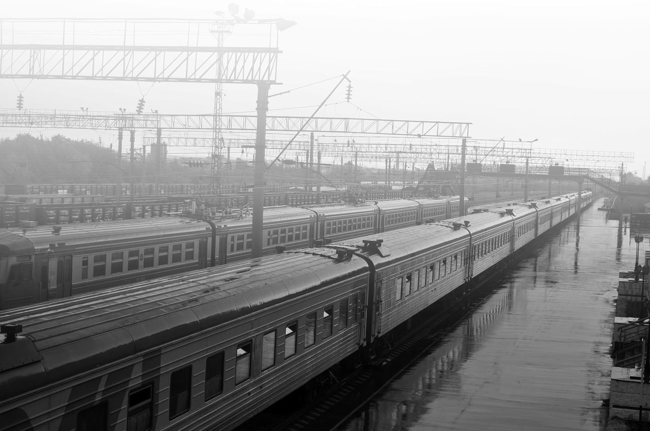 train  bw  fog free photo