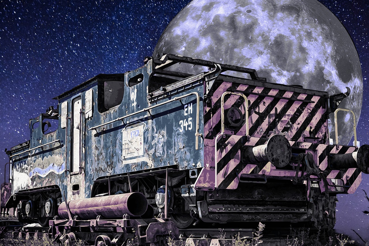 train  moon  perspective free photo