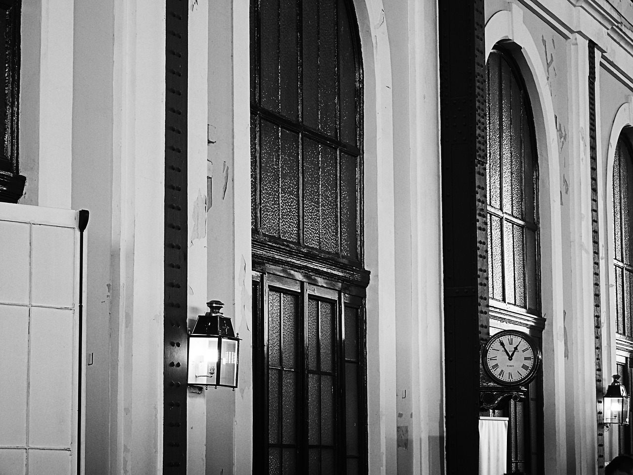 train station clock street lamp free photo