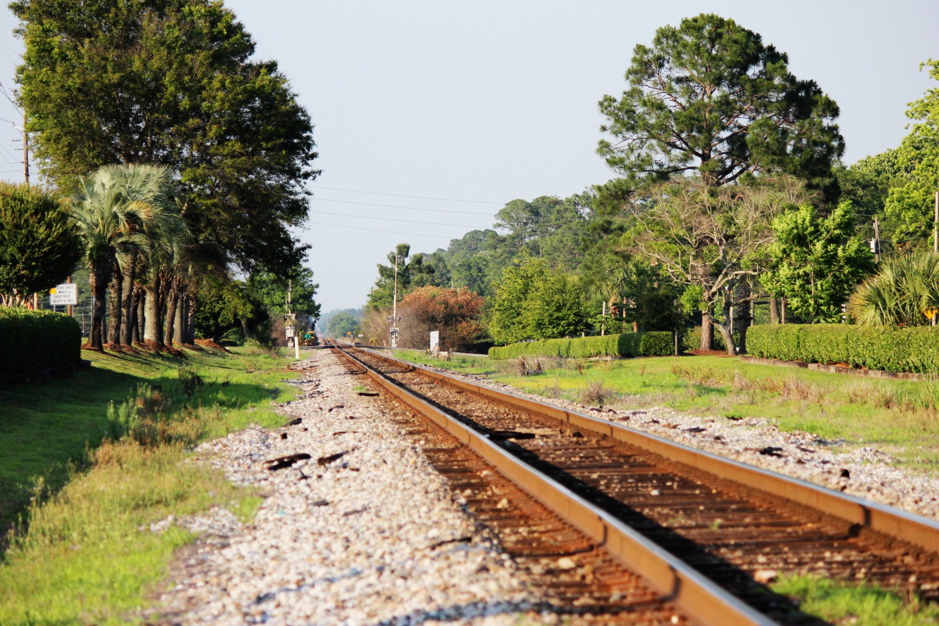 train tracks railway grass free photo