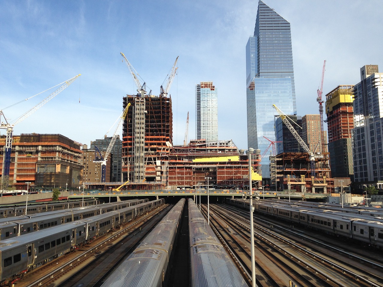 train yard skyline city free photo