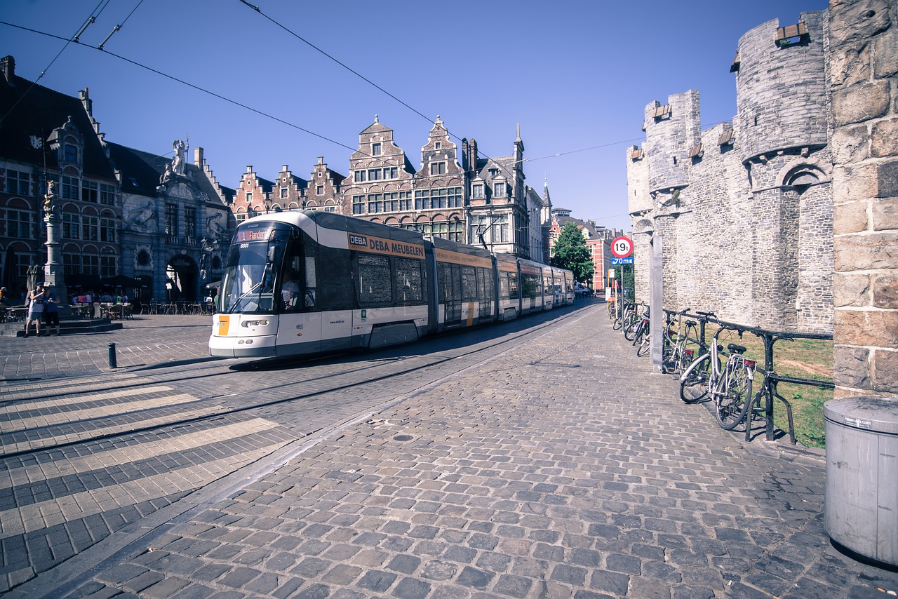 tram ghent downtown free photo