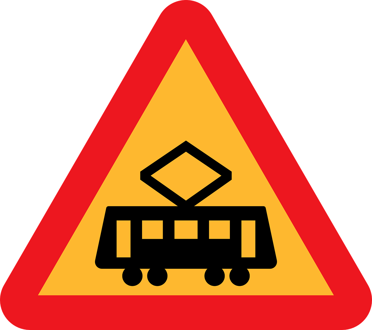 tram crossing,street car crossing,trolley crossing,caution sign,warning sign,roadsign,road sign,highway sign,free vector graphics,free pictures, free photos, free images, royalty free, free illustrations, public domain