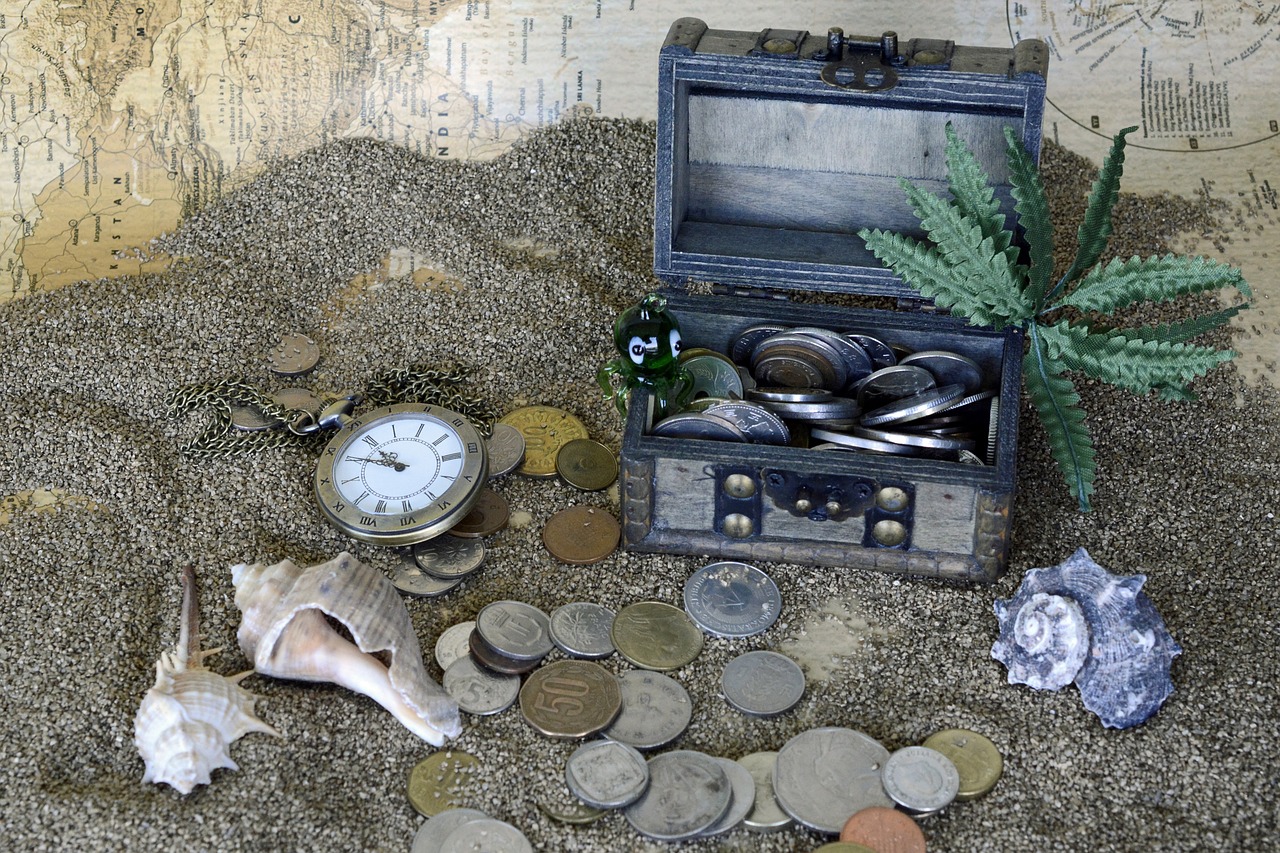 treasure chest sand pocket watch free photo