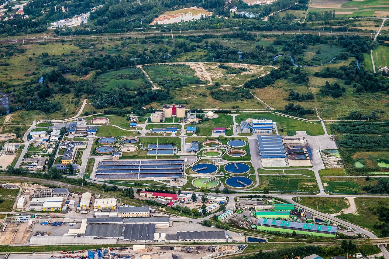 treatment plant wastewater refinery aerial photo free photo