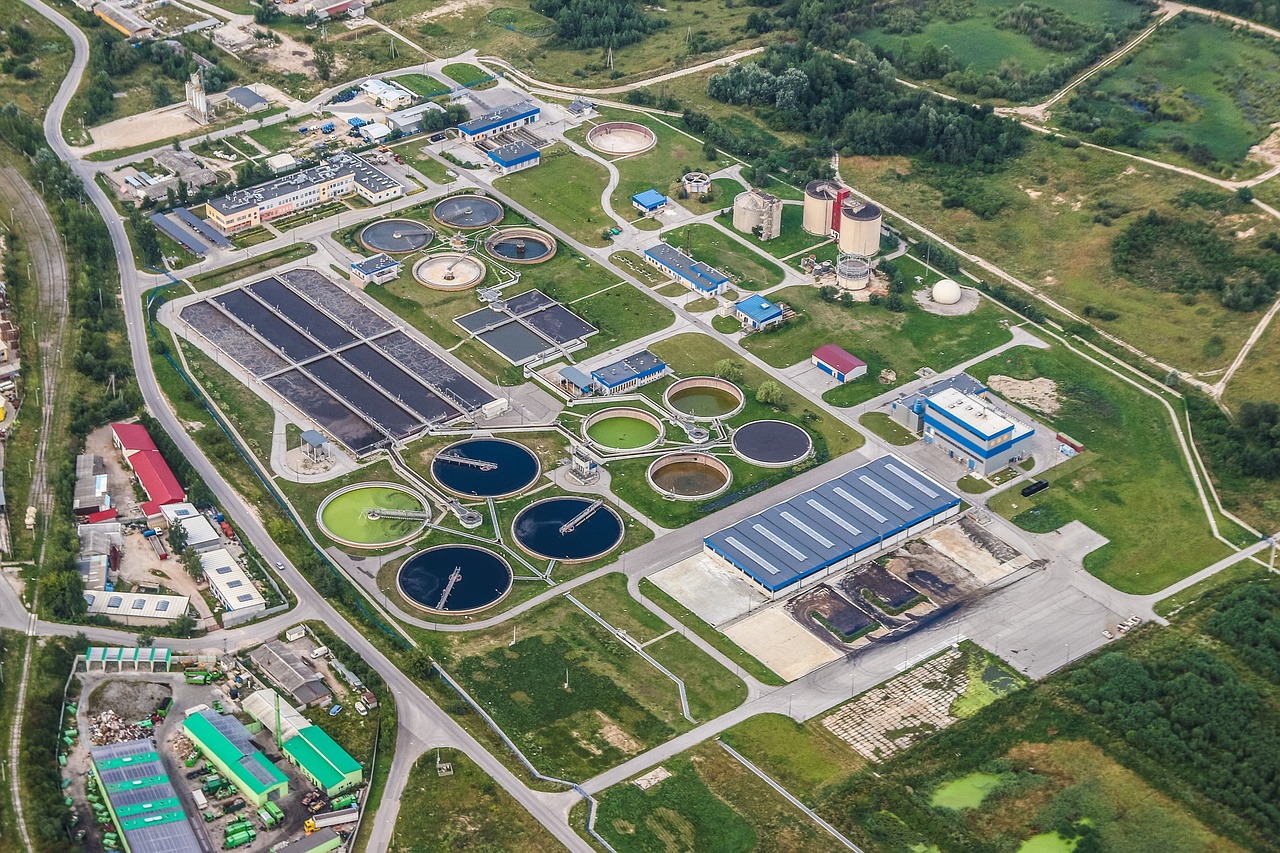 treatment plant wastewater refinery aerial photo free photo