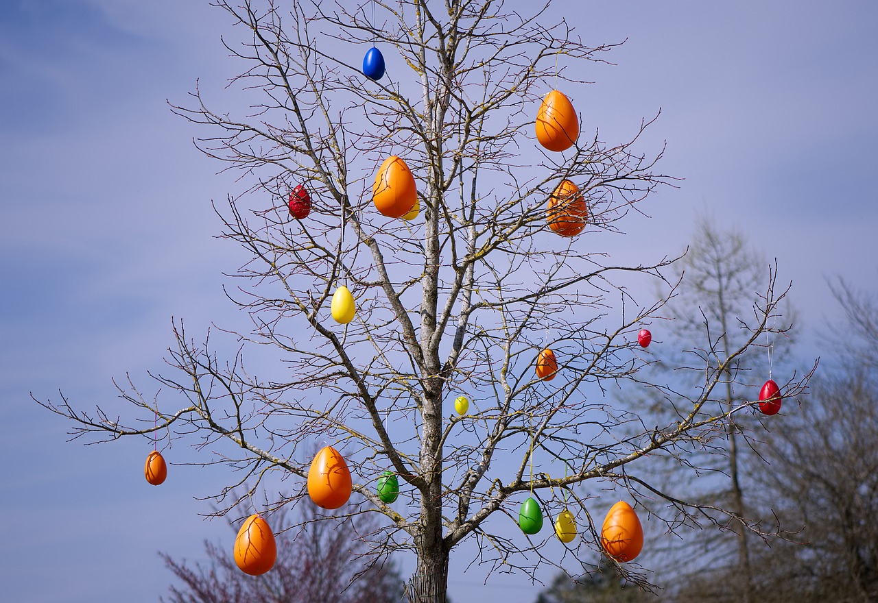 tree  easter eggs  colorful free photo