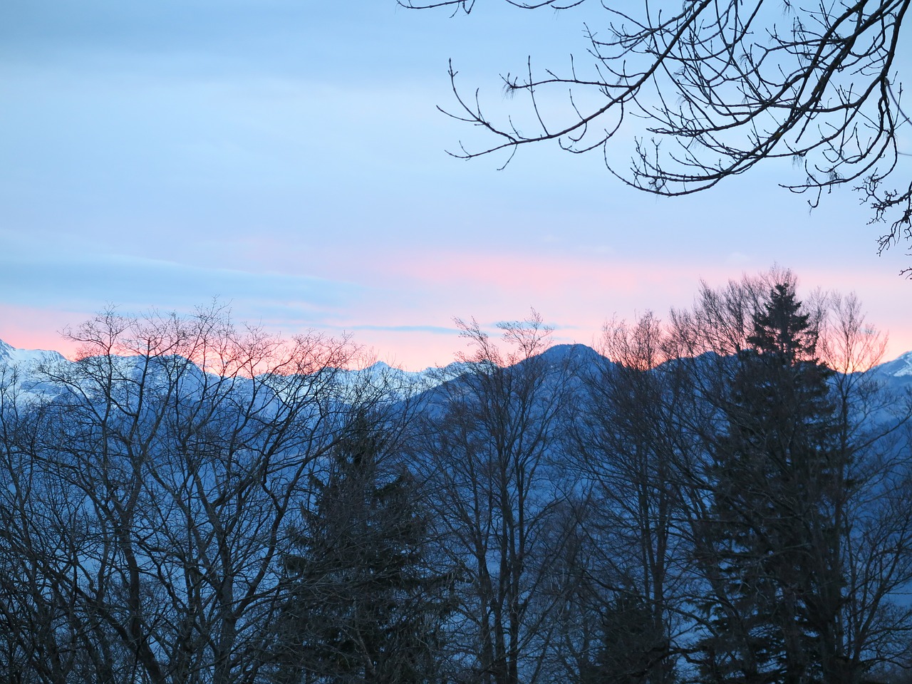 trees sunset mountains free photo