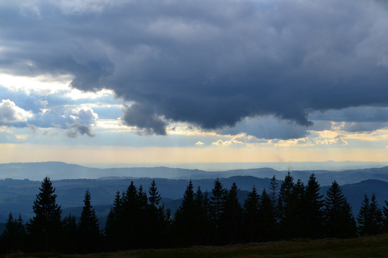 trees clouds hills free photo