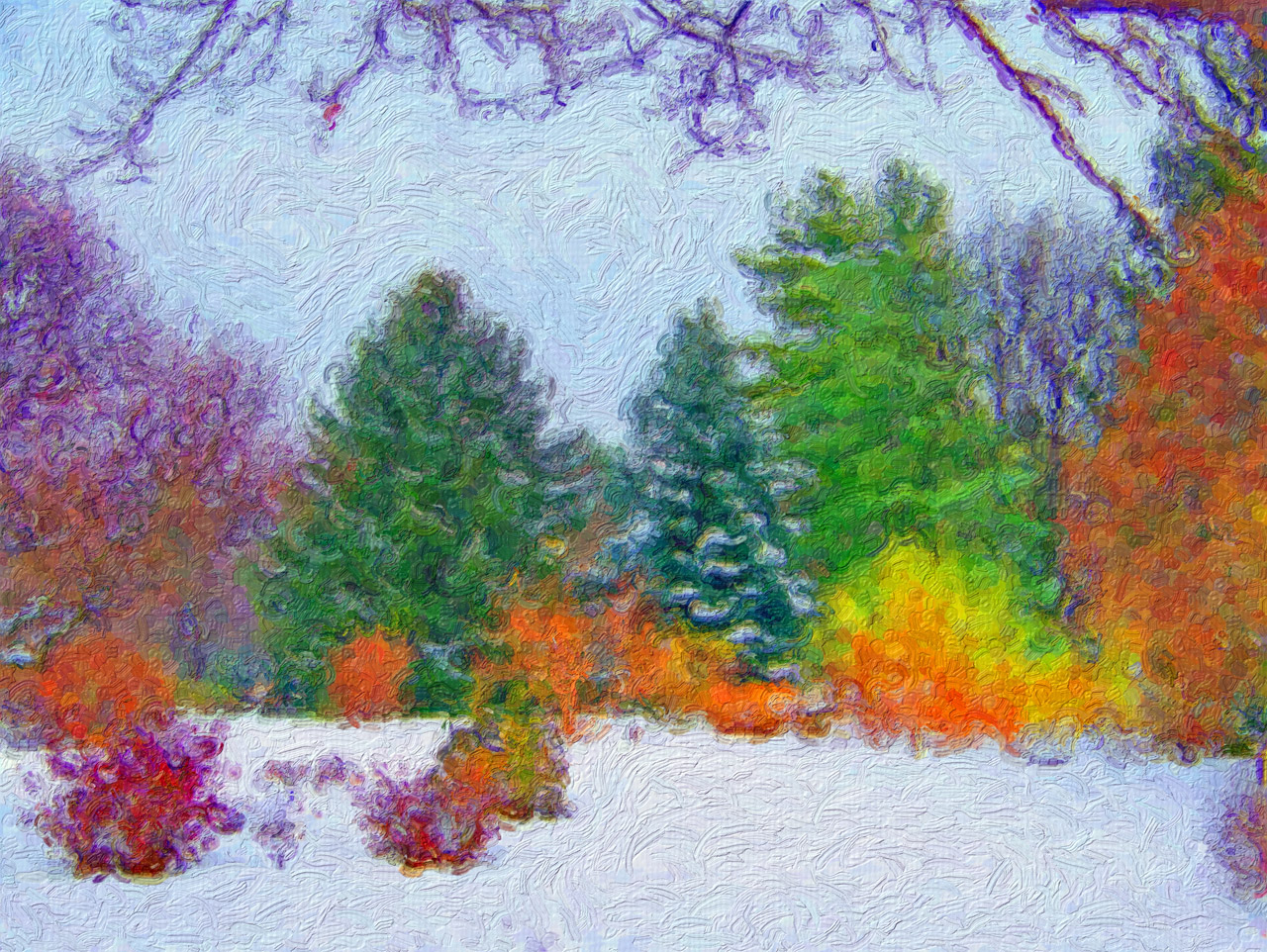 trees snow painting free photo