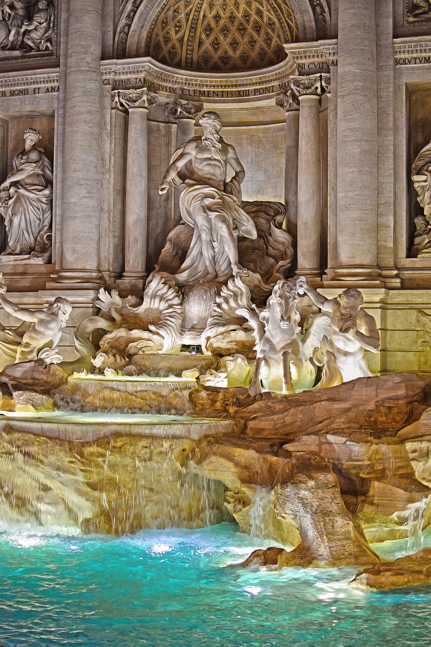 trevi fountain  rome  sculpture free photo