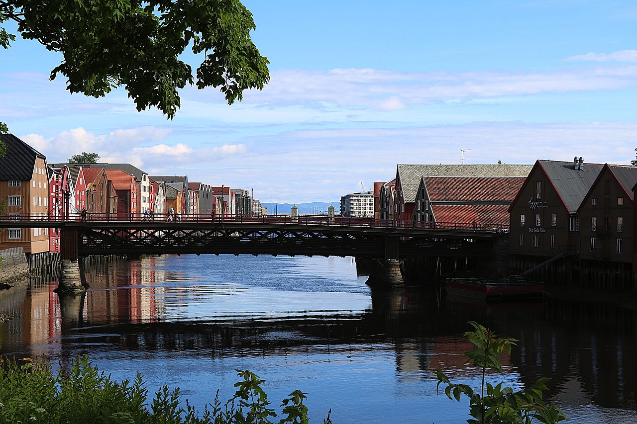 trondheim river bridge free photo