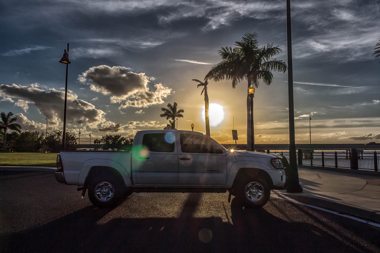 truck  sunset  vehicle free photo