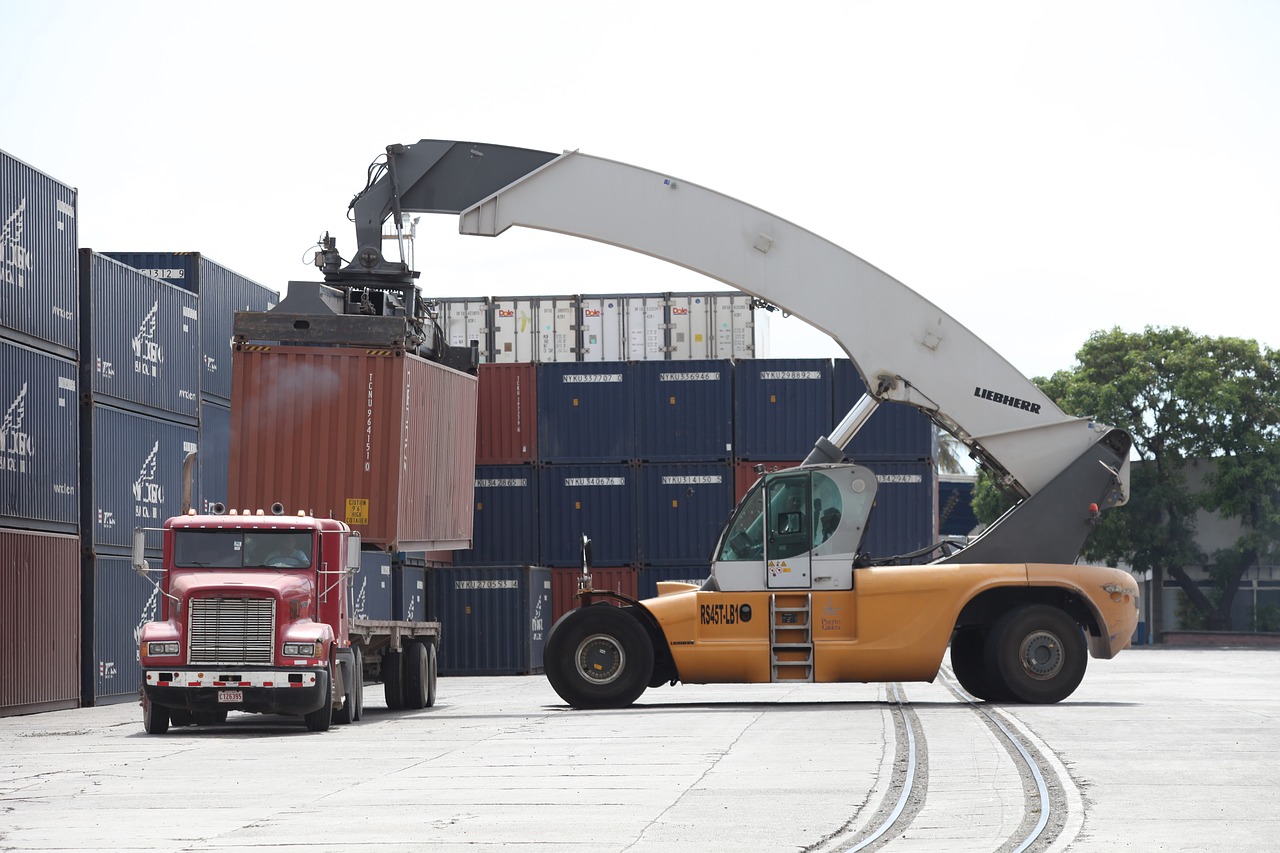 truck crane containers port free photo