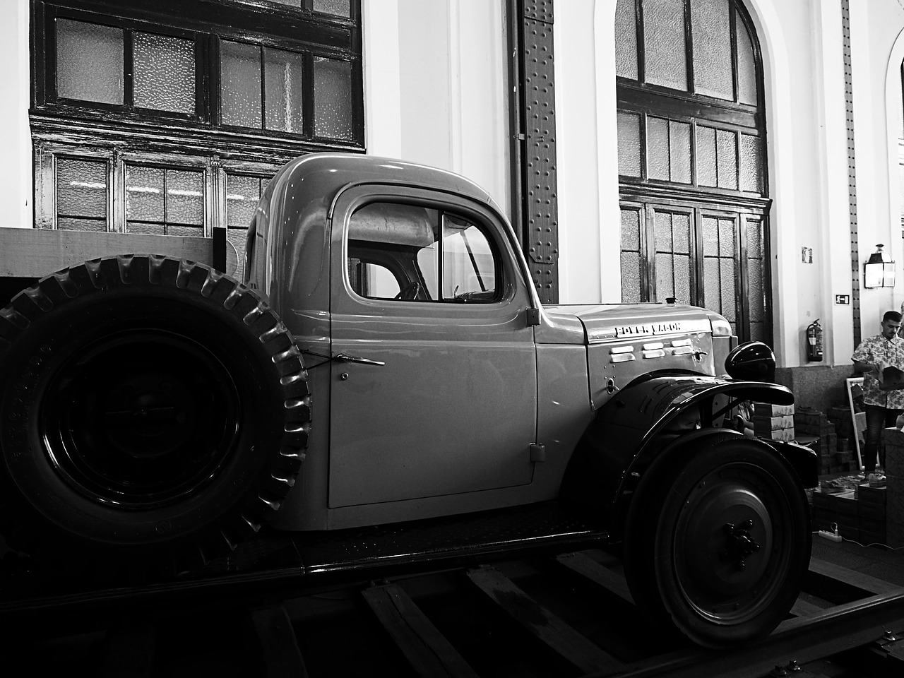 truck old black and white train station free photo